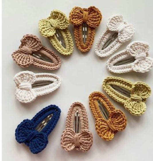 Tic Tac Bow hair clips madh with Crochet